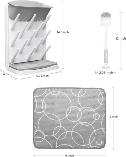 Miniatura 2 de Ubbi Estante de secado vertical de botellas, cepillo para botellas y tapete de secado de microfibra, artículos esenciales para bebés recién nacidos