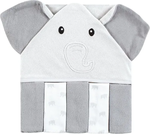Miniatura 9 de Hudson Baby Toalla unisex con capucha para bebé y cinco toallas pequeñas, diseño de elefante gris con puntos azules, talla única