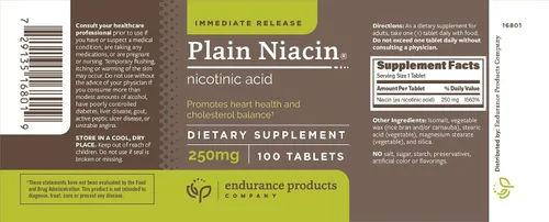 Miniatura 2 de ENDUR Niacina IR (liberación inmediata) Ácido nicotínico 250 mg (100 ct) Fórmula de liberación inmediata, perfil sin alérgenos, vegano y sin