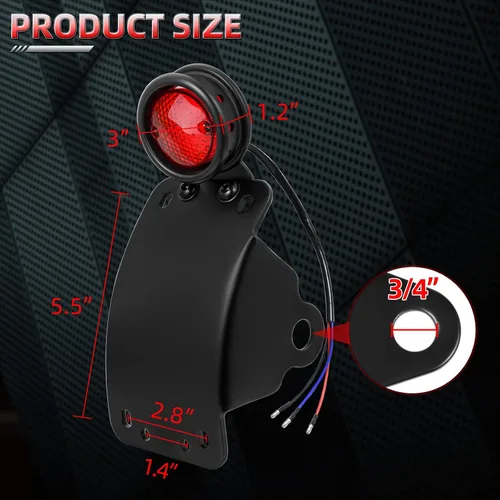 Miniatura 2 de Amazicha Luz de freno trasera LED para motocicleta de 3/4 pulgadas con soporte, IP67 impermeable para placa de matrícula de montaje lateral