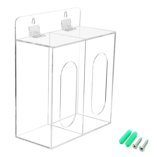 Miniatura 4 de Dispensador de mascarillas acrílicas y guantes con tapa, dispensador doble de montaje en pared para máscara facial, redecilla, cubierta de zapatos