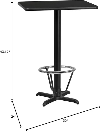 Miniatura 3 de Flash Muebles 24" x 30" mesa rectangular parte superior con 22" x 22" Bar Altura Base de mesa y pie anillo, Hierro fundido, Negro