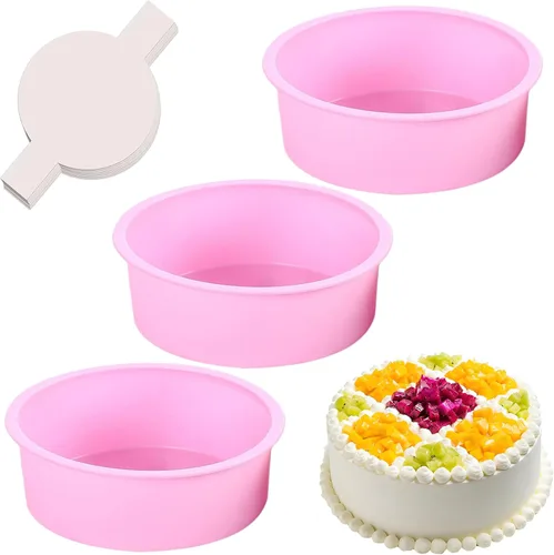 Miniatura 9 de Moldes redondos de 4 pulgadas para hornear, paquete de 3 moldes de silicona para pasteles con 40 piezas de papel pergamino, moldes antiadherentes