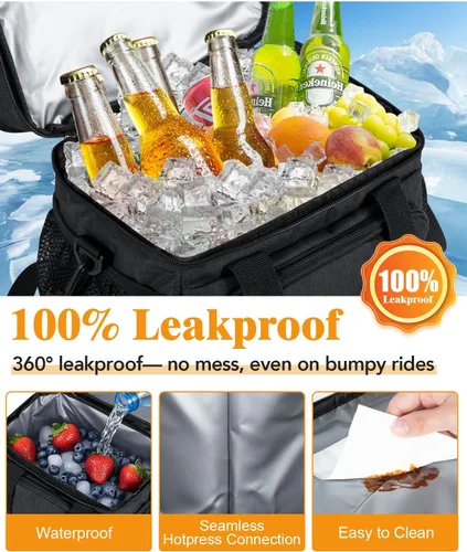 Miniatura 5 de Lonchera para Hombres, Bolsa de Almuerzo con Doble Aislamiento Reutilizable a Prueba de Fugas Bolsa Refrigeradora Portátil Bolsa de Comida para Negro