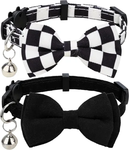 Miniatura 15 de Collar para Gato Mascota Separable con Campana y Moño Desmontable Ajustable Seguridad para Gatito Cachorro Niña Niño 2 piezas Navidad-A
