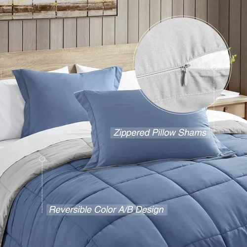 Miniatura 4 de satisomnia Juego de Edredón California King, Ropa de Cama Azul Edredones Tamaño Cal King, 3 Piezas Edredón de Cama Alternativo de Plumón Ligero Azul