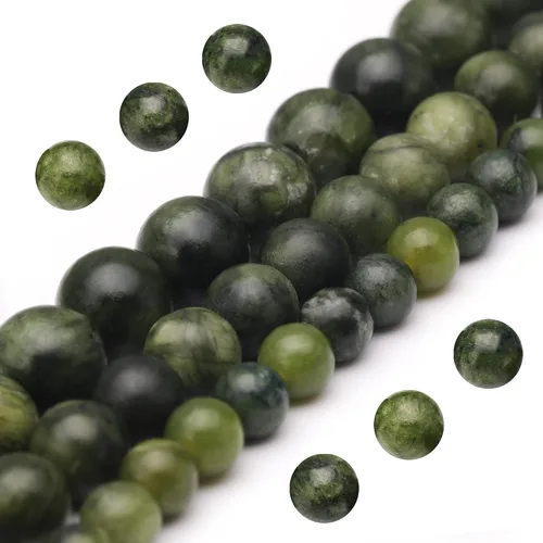 Youngbling Cuentas de jade natural para hacer joyería, cuentas de jade verde pulido de 8 mm redondas y lisas, piedra auténtica para pulseras y