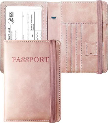 Miniatura 10 de Mymazn Portatarjetas de pasaporte y vacunación Combo de portatarjetas para pasaporte y cartera de viaje con tarjetero de vacunación, funda