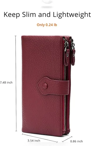Miniatura 5 de Billeteras delgadas de cuero suave con bloqueo RFID para mujer, tarjetero de crédito con doble bolsillo con cremallera