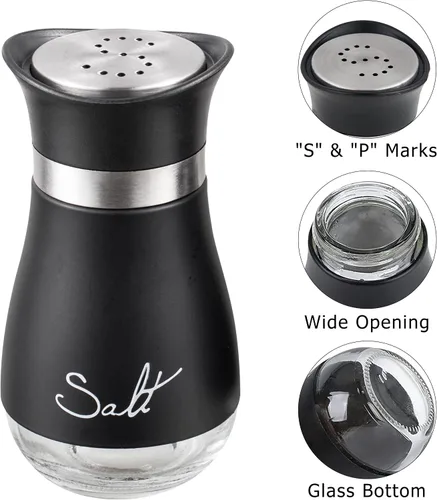 Miniatura 6 de Lonffery Salero y pimentero, botella de acero inoxidable y vidrio, juego de 2, negro