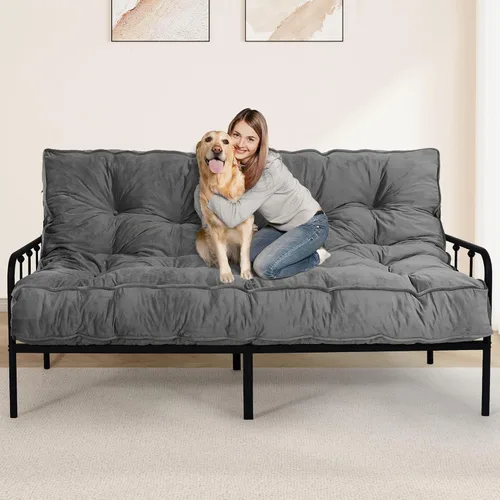 Colchón futón de 8 pulgadas, tamaño Queen, 60 x 80 pulgadas, sofá cama de futón grueso para adultos, colchón futón de terciopelo relleno de espuma