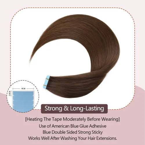 Miniatura 3 de Sunya Extensiones de cabello humano con cinta adhesiva, color marrón chocolate, 12 pulgadas, extensiones de cabello lacio, sin costuras, trama