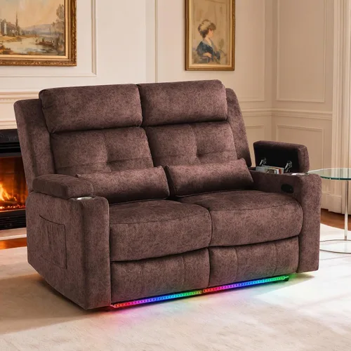 Miniatura 14 de Sofá Biplaza Reclinable Eléctrico con Consola, Sofá Biplaza Reclinable Eléctrico con Calor y Masaje, Reposapiés Extendido, Sofá Biplaza Reclinable