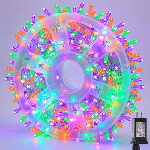 Miniatura 11 de QITONG Tira de luces rojas y verdes para exteriores, 165 pies, 500 luces LED de alambre transparente de Navidad para interiores, 8 modos de luz