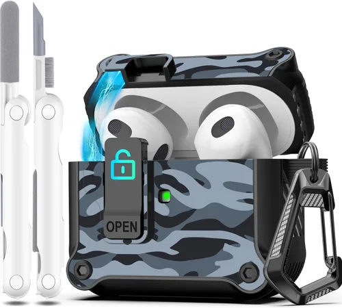 Miniatura 94 de R-fun - Funda para audífonos compatible con AirPods de 4.ª generación 2024, cubierta protectora de expulsión automática a prueba de caídas, puerto