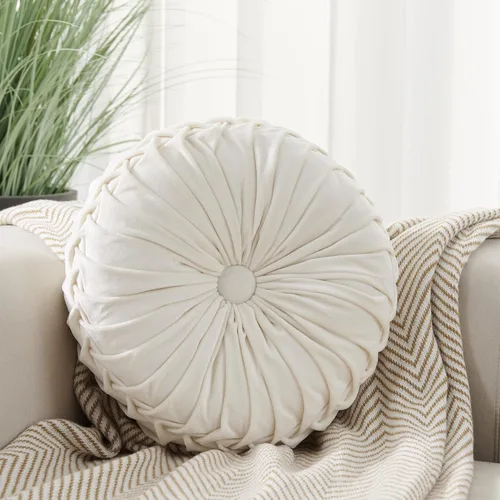 Miniatura 3 de MOJUN Almohada de terciopelo redonda, plisada, rellena, almohada decorativa para el hogar para sofá, silla, cama, automóvil, suelo
