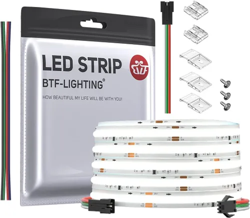 Miniatura 11 de BTF-LIGHTING FCOB - Tira LED COB direccionable WS2811 IC 3000K blanco cálido, flexible, de alta densidad, uniforme, luz blanca de persecución, 16.4