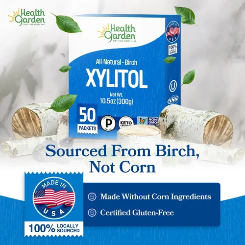 Miniatura 4 de Health Garden Edulcorante de xilitol de abedul, 50 paquetes – Sustituto de azúcar de xilitol 100% derivado de abedul para hornear y café, reemplazo