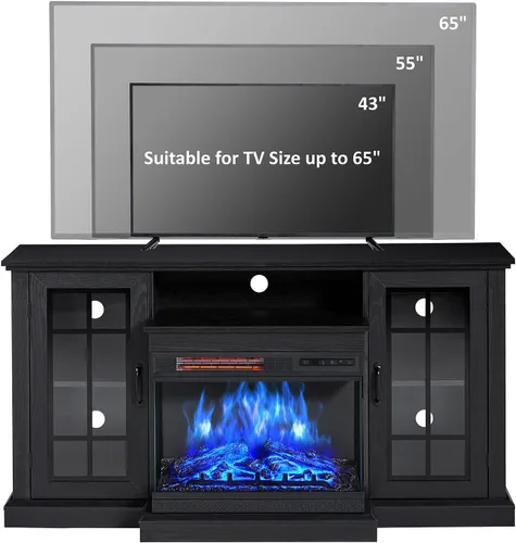 Miniatura 5 de LUXOAK Soporte de TV para Chimenea con Chimenea Eléctrica de Vidrio de 3 Lados, Centro de Entretenimiento Multimedia de 59" con Gabinete de Negro