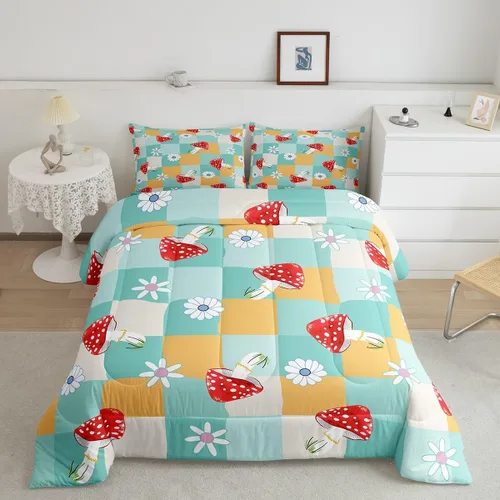 Miniatura 7 de Lindo juego de edredón de flores para niños y mujeres. Juego de ropa de cama de flores coloridas de dibujos animados, tamaño individual, bonito