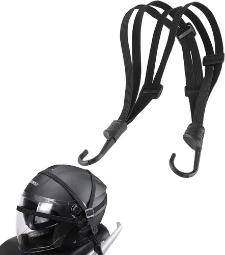 Watris Veiyi Cuerda para casco, 63cm/24.8" correa para casco de motocicleta, correa elástica retráctil negra para equipaje con ganchos