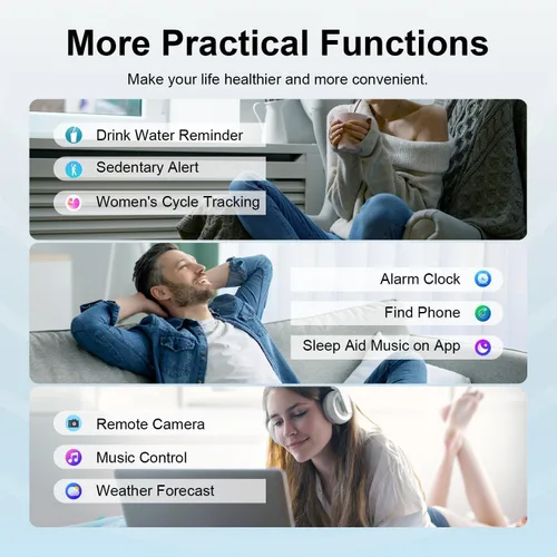 Miniatura 6 de Reloj inteligente para mujeres y hombres, reloj inteligente con pantalla táctil HD de 1.83 pulgadas con llamadas Bluetooth, hacer llamadas, Blanco