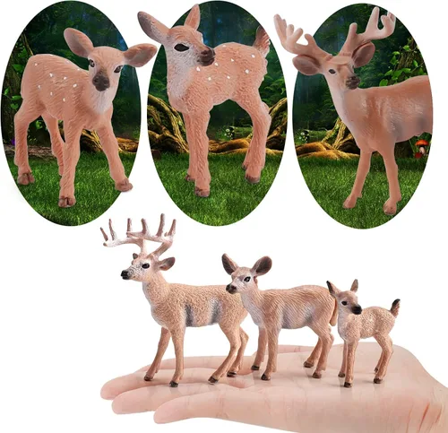 Miniatura 3 de Juego de animales salvajes del bosque, juego de figuras de ciervos de cola blanca, juguetes de decoración de escena de Navidad, accesorios