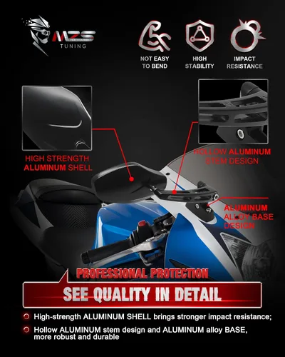 Miniatura 3 de MZS Espejos de motocicleta de carreras, carenado de espejo retrovisor lateral trasero de doble ajuste para motocicleta deportiva en negro