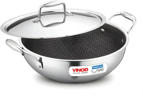 Miniatura 9 de Vinod Kadhai de acero inoxidable con tapa de vidrio – Apto para inducción (7.1 in/7 pulgadas) – 1.5 litros (1.7 cuartos de galón) – 6 tazas