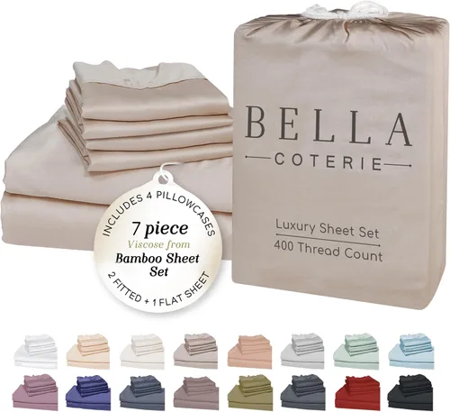 Miniatura 101 de Bella Coterie - Juego de sábanas de lujo de viscosa de bambú para cama tamaño split king 2 sábanas ajustadas para camas Sleep Number y camas 06