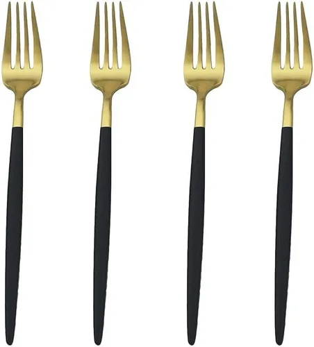 Miniatura 12 de Juego de cubiertos en oro negro de acero inoxidable 18/10, con mango negro mate, incluye tenedores, cucharas y cuchillos (10 piezas), platería