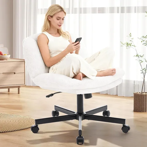 Silla de oficina con patas cruzadas, silla cruzada acolchada gruesa con ruedas, silla de oficina sin brazos de asiento ancho, silla giratoria de