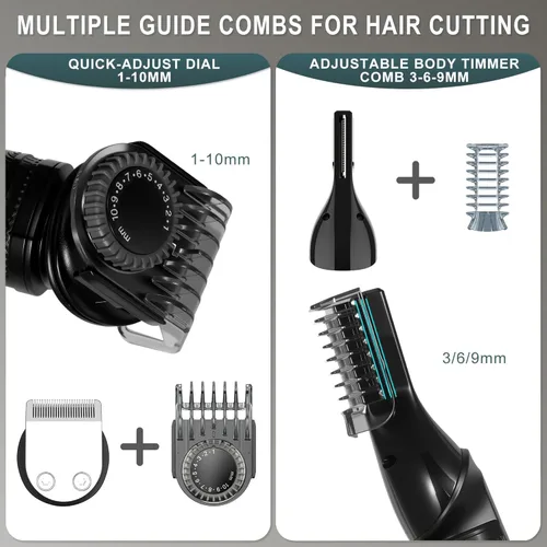 Miniatura 4 de Hatteker Kit de aseo 8 en 1 para hombre, recortadora de hoja en T sin brecha, IPX7 impermeable, juego inalámbrico con cortapelos/recortadora