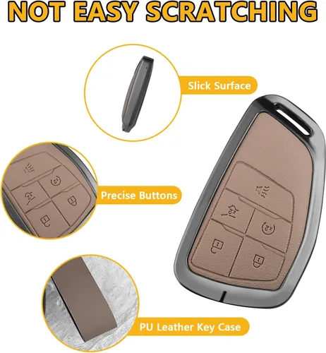 Miniatura 3 de FT FUNTOR Funda de llavero de metal para Chevrolet Tahoe, piel sintética, aleación de zinc, para GMC Yukon Denali Sierra 2021-2025, para Chevy