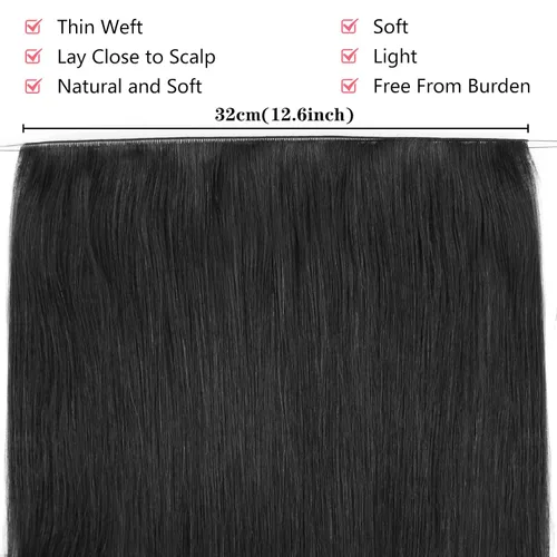Miniatura 6 de ABH AMAZINGBEAUTY HAIR Extensiones de cabello humano Remy real para coser, atadas a mano, color negro azabache de 18 pulgadas, para mujer, 1.76 onzas