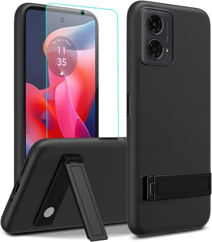 Compatible con Motorola Moto G24 4G / G04 4G /G04S / E14 4G Funda de teléfono con protector de pantalla de vidrio [3 formas de soporte] Soporte de
