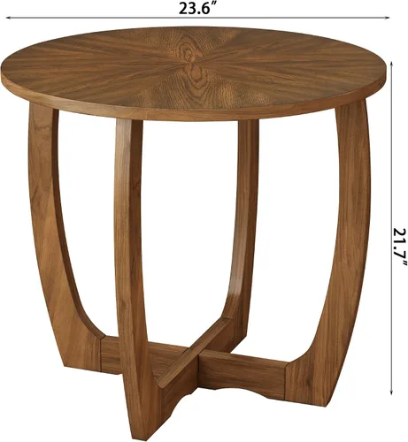 Miniatura 2 de PADMA HOUSE Mesa auxiliar redonda de madera con patas curvas, mesa auxiliar circular de tambor con mesa de copo de nieve, mesa auxiliar de sofá