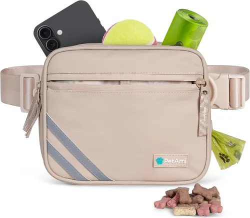 Miniatura 10 de PetAmi Bolsa de paseo para perros, bolsa cruzada para entrenamiento de mascotas, correr con dispensador de bolsas de excrementos, cinturón ajustable