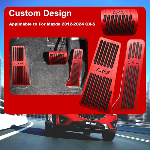 Miniatura 2 de BOYUER Juego de 3 almohadillas antideslizantes para pedal de acelerador de gas de freno de aluminio sin taladrar para Mazda CX-5 2013-2025 (rojo)