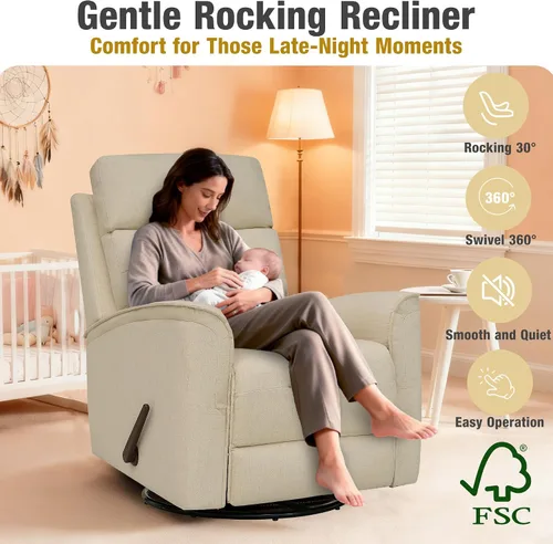 Miniatura 7 de Silla reclinable giratoria para adultos, silla mecedora, pequeña reclinable giratoria para espacios pequeños, sala de estar, dormitorio, caravana