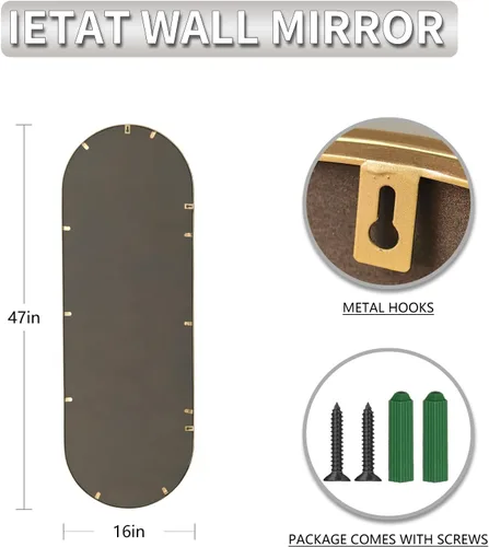 Miniatura 5 de Espejo de cuerpo entero ovalado dorado antiguo, espejo de pared de cuerpo completo, espejos barrocos con cuentas de metal dorado, espejo decorativo