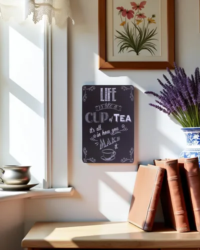 Miniatura 8 de ARTCLUB Placa de metal con texto en inglés "Enjoy Your Life" ("Life is Like a CUP of Tea") con texto en inglés "Enjoy Your Life", placa antigua