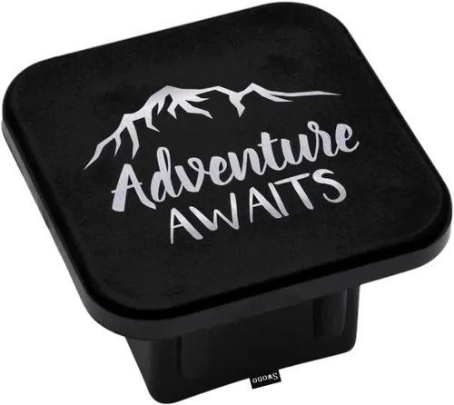 Swono Adventure Awaits - Cubiertas de enganche de 2 pulgadas con cita de inspiración de aventura y montañas, tapón de enganche de tubo receptor de
