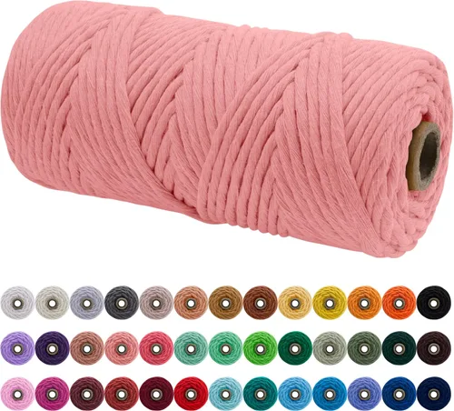 Miniatura 20 de JeogYong Cordón de macramé de un solo hilo 2mm x 164 yardas (492 pies) Cuerda de algodón suave, hilo de macramé 2 mm, suministros de macramé