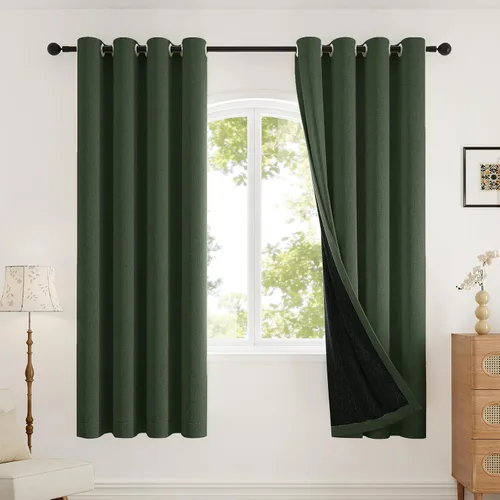 Miniatura 17 de Rinwoc - Cortinas 100% opacas gruesas y suaves de 2 paneles para dormitorio, aspecto de lino texturizado, bloqueo total de luz, cortinas