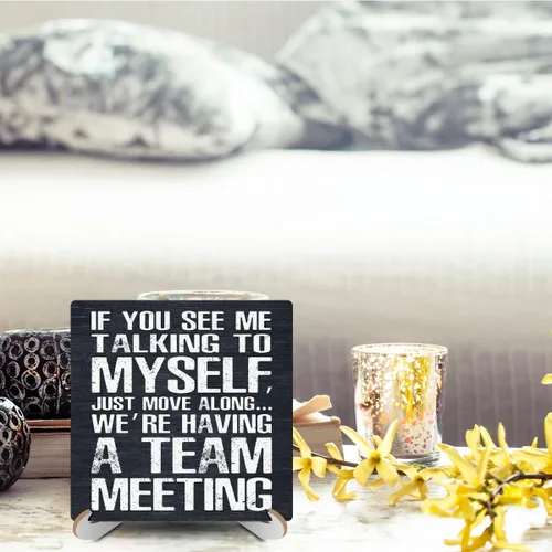 Miniatura 6 de Letrero de madera con texto en inglés "Team Meeting" para decoración de escritorio, divertido letrero de decoración de oficina, cubículo, placa