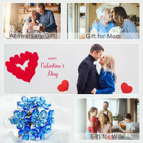 Miniatura 9 de H&D HYALINE & DORA Figurita de Flor de Cristal Azul Nomeolvides, Regalos de Flores para Mujeres, Adornos Coleccionables de Flores de Cristal