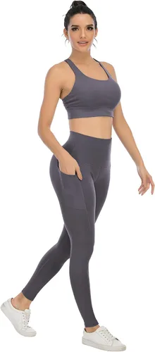 Miniatura 5 de YOUNGCHARM - Paquete de 4leggings con bolsillos para mujer, con cintura alta y control de abdomen, pantalones deportivos de yoga