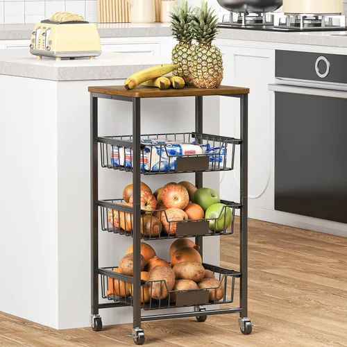 Miniatura 7 de XYZLVSI Carrito de almacenamiento de cocina con ruedas, carrito de metal de 4 niveles, cesta de almacenamiento de frutas y verduras, estante