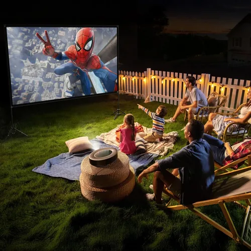 Miniatura 5 de VISULAPEX Pantalla de proyector con soporte de 120 pulgadas, pantalla de proyector portátil HD 16:9 4K HD para interiores y exteriores, pantalla